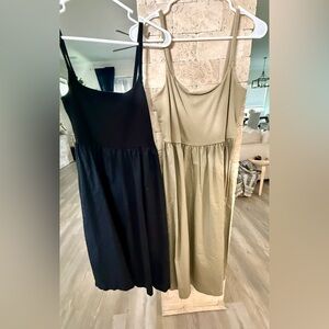 Old Navy Fit and Flare Combination Midi Dress in  Midnight Black & Birch Leaf